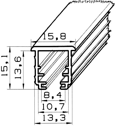 Einnut U-Profil 15 x 15 mm, PS, Heißprägefolie